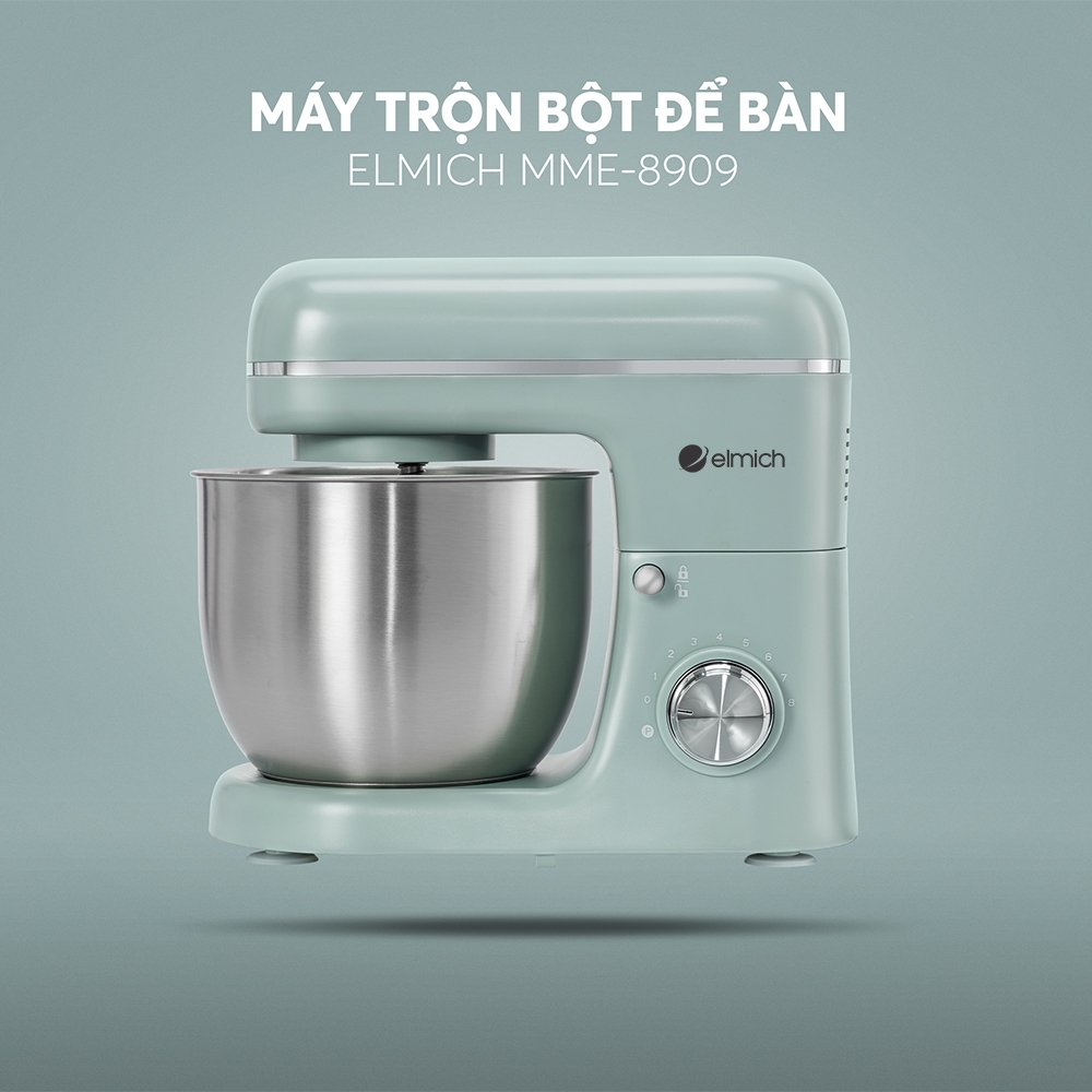 Máy trộn bột để bàn Elmich MME-8909 1500W, Hàng chính hãng, 8 tốc độ trộn, cối trộn inox - JoyMall