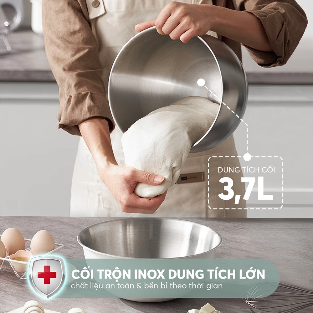 Máy trộn bột để bàn Elmich MME-8909 1500W, Hàng chính hãng, 8 tốc độ trộn, cối trộn inox - JoyMall