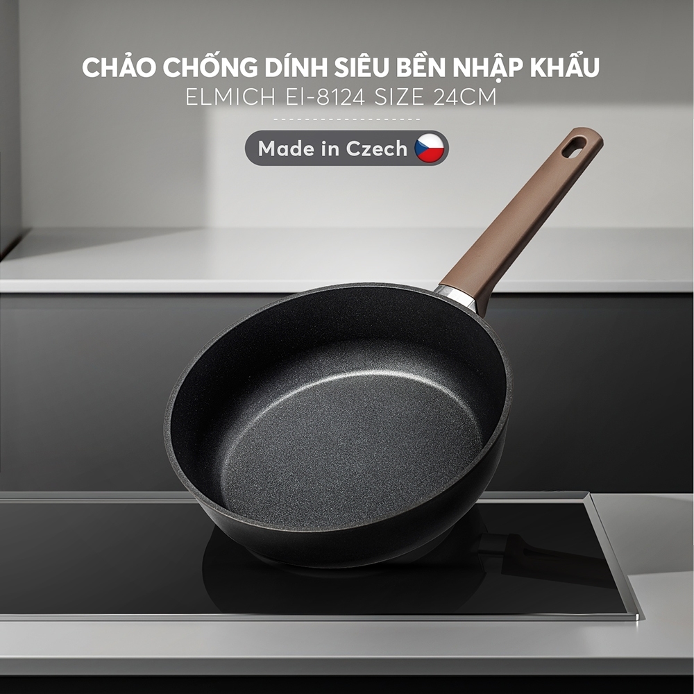 Chảo Chống Dính Siêu Bền Nhập Khẩu Elmich EL-8124 Size 24-28cm, Hàng Chính Hãng,Dùng Mọi Bếp-JoyMall