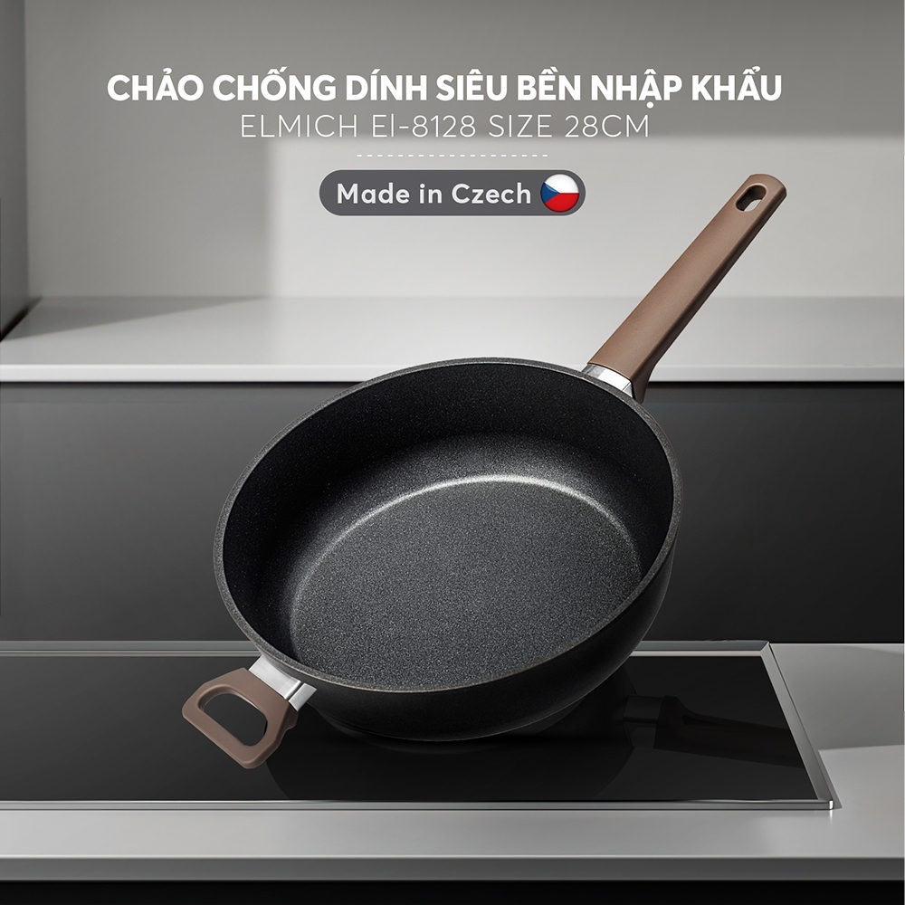 Chảo Chống Dính Siêu Bền Nhập Khẩu Elmich EL-8124 Size 24-28cm, Hàng Chính Hãng,Dùng Mọi Bếp-JoyMall