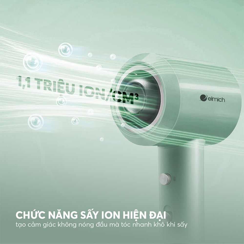 Máy Sấy Tóc Ion Elmich HDE-8592, Hàng Chính Hãng, Công Nghệ Sấy Không Cánh, Kèm Đầu Sấy - JoyMall