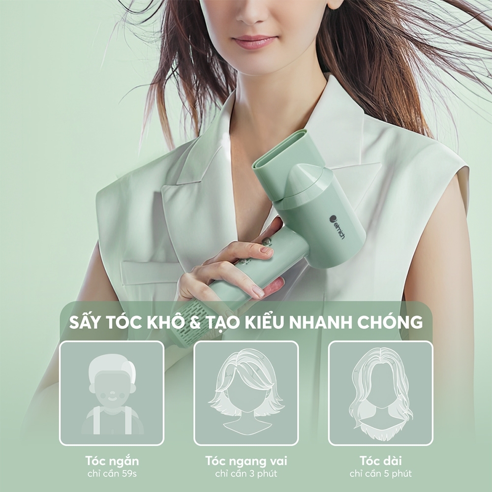 Máy Sấy Tóc Ion Elmich HDE-8592, Hàng Chính Hãng, Công Nghệ Sấy Không Cánh, Kèm Đầu Sấy - JoyMall