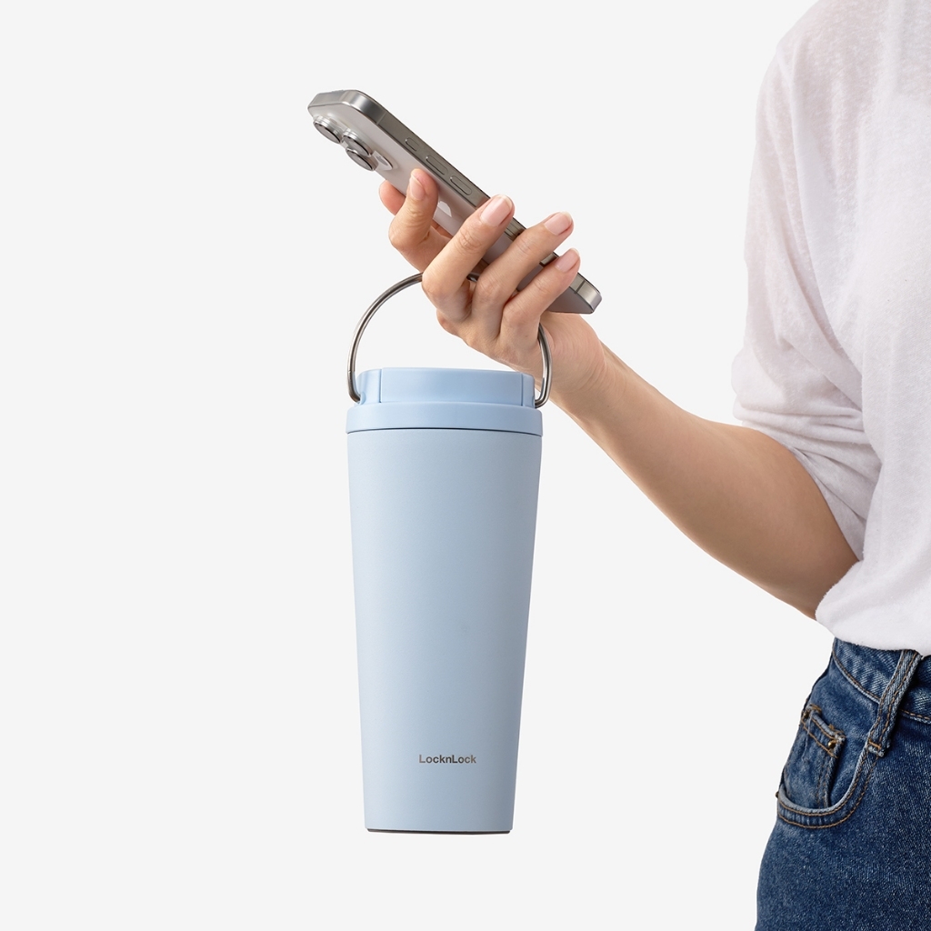 Ly Giữ Nhiệt LocknLock Bucket One Touch LHC3345 550ml, Hàng Chính Hãng, Quai Xách Tiện Lợi - JoyMall