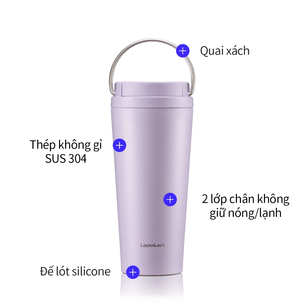 Ly Giữ Nhiệt LocknLock Bucket One Touch LHC3345 550ml, Hàng Chính Hãng, Quai Xách Tiện Lợi - JoyMall