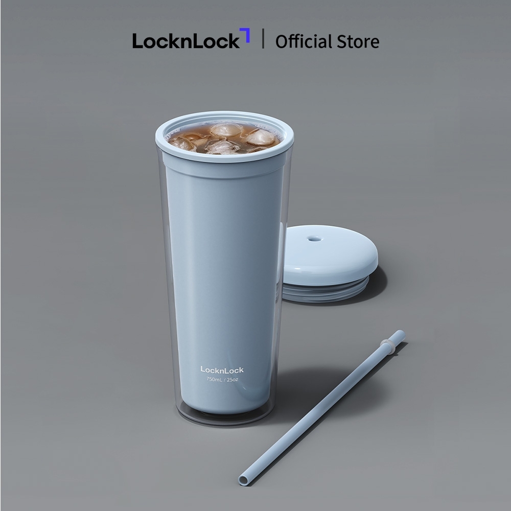 Ly Nhựa 2 Lớp LocknLock Kèm Ống Hút Macaron Double Wall 750ml HAP533, Hàng Chính Hãng - JoyMall