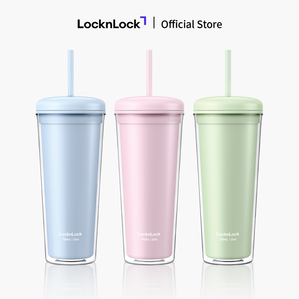 Ly Nhựa 2 Lớp LocknLock Kèm Ống Hút Macaron Double Wall 750ml HAP533, Hàng Chính Hãng - JoyMall