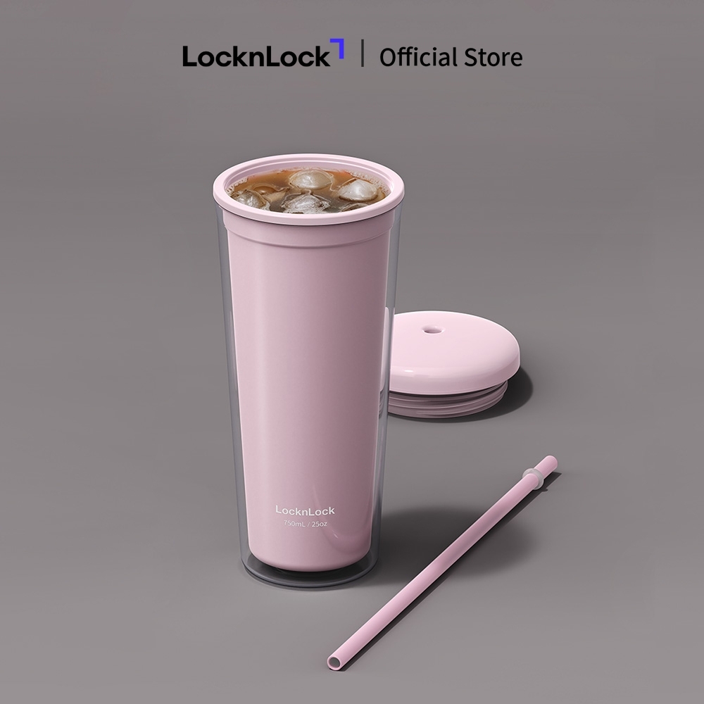 Ly Nhựa 2 Lớp LocknLock Kèm Ống Hút Macaron Double Wall 750ml HAP533, Hàng Chính Hãng - JoyMall