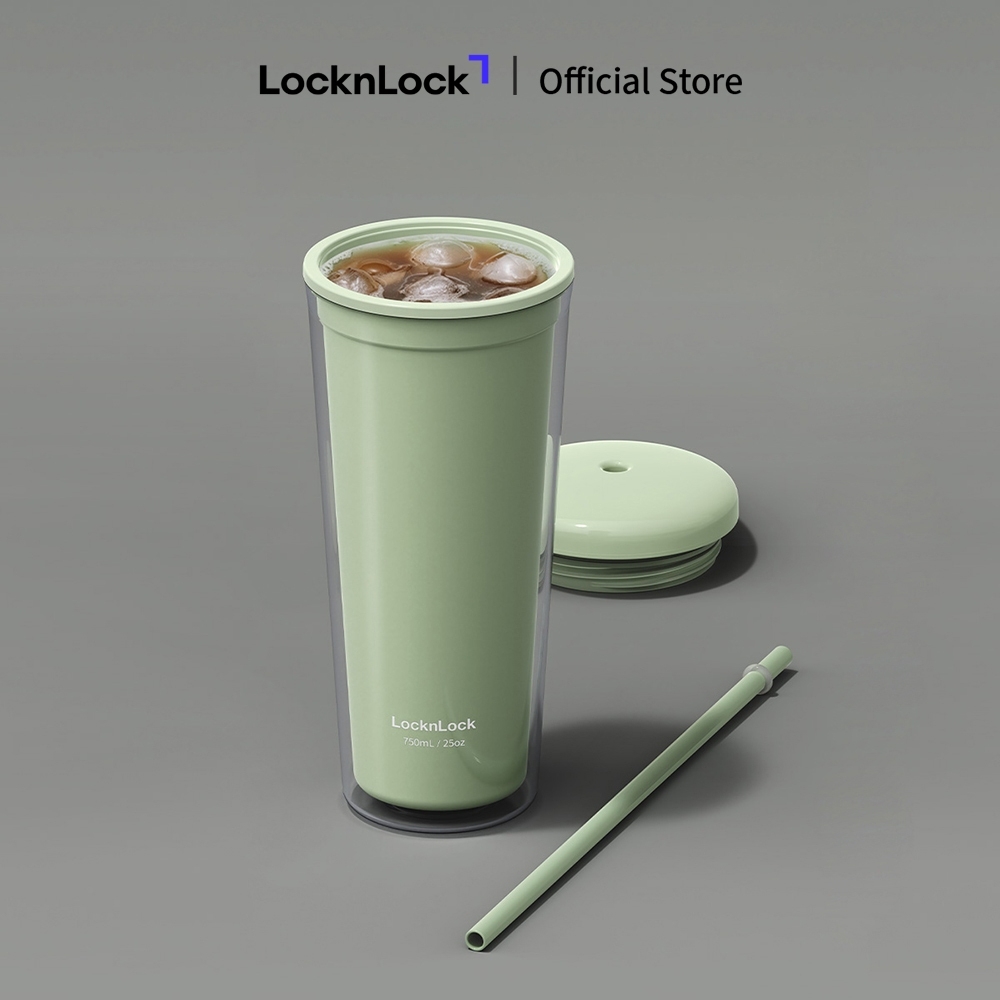 Ly Nhựa 2 Lớp LocknLock Kèm Ống Hút Macaron Double Wall 750ml HAP533, Hàng Chính Hãng - JoyMall
