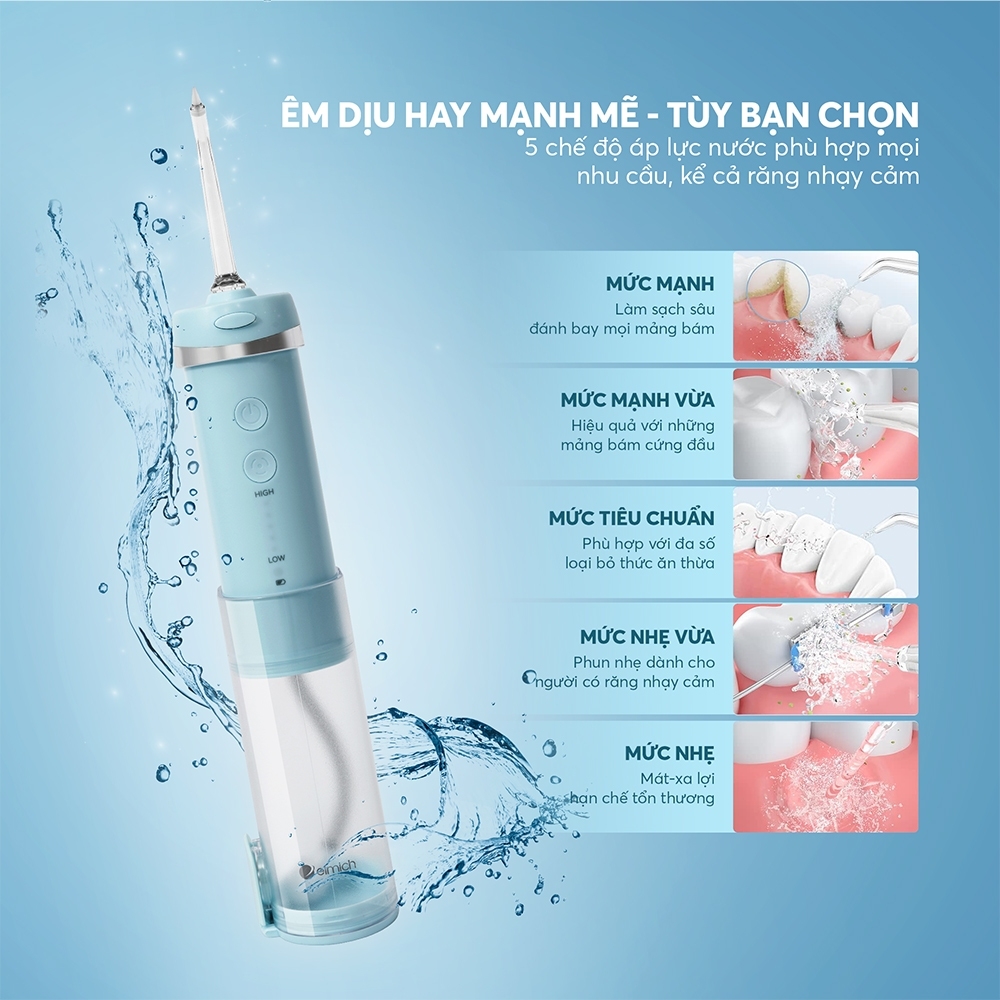 Máy Tăm Nước Elmich OIE9320, Hàng Chính Hãng, 5 Đầu Phun, 5 Mức Điều Chỉnh Áp Suất - JoyMall