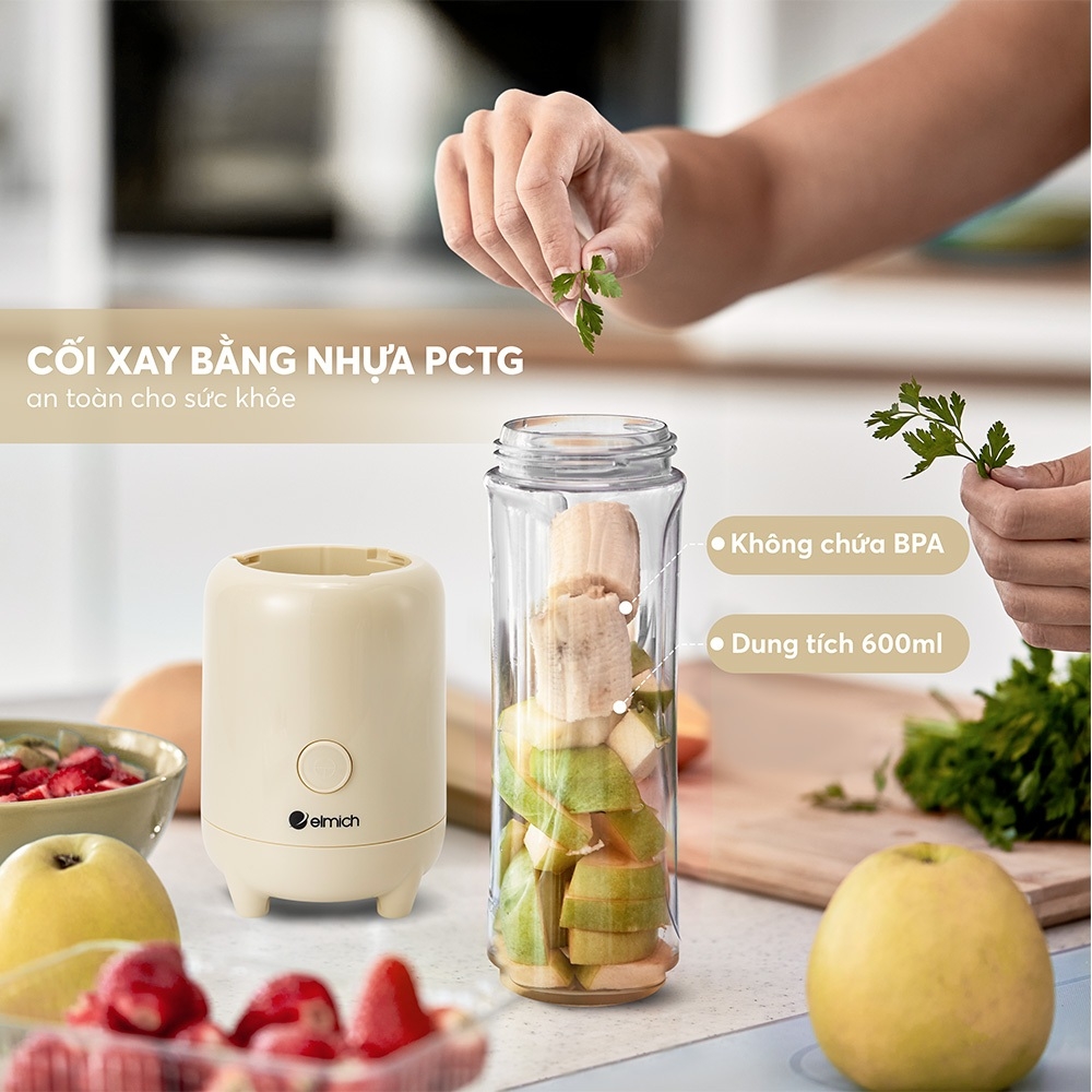 Máy Xay Sinh Tố Elmich BLE8764 600ml, Hàng Chính Hãng, Lưỡi Dao Inox, Nút Điều Khiểu Cơ - JoyMall