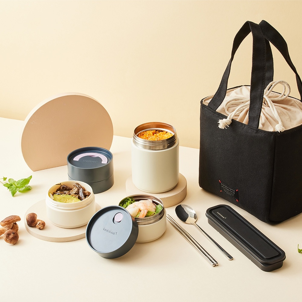 Bộ 3 Hộp Cơm Giữ Nhiệt LocknLock LHC8014IVY 1020ml, Hàng Chính Hãng, Kèm Muỗng Đũa Và Túi - JoyMall