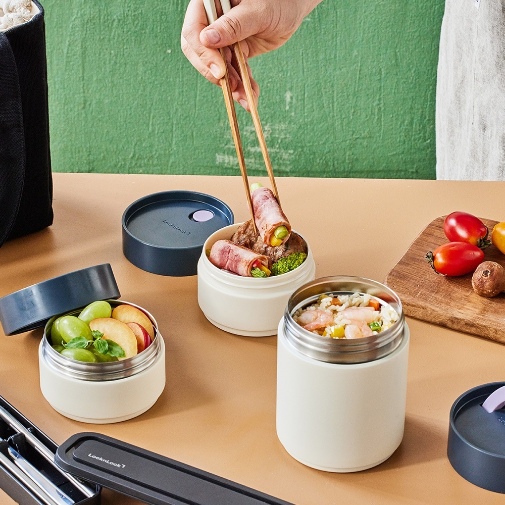 Bộ 3 Hộp Cơm Giữ Nhiệt LocknLock LHC8014IVY 1020ml, Hàng Chính Hãng, Kèm Muỗng Đũa Và Túi - JoyMall