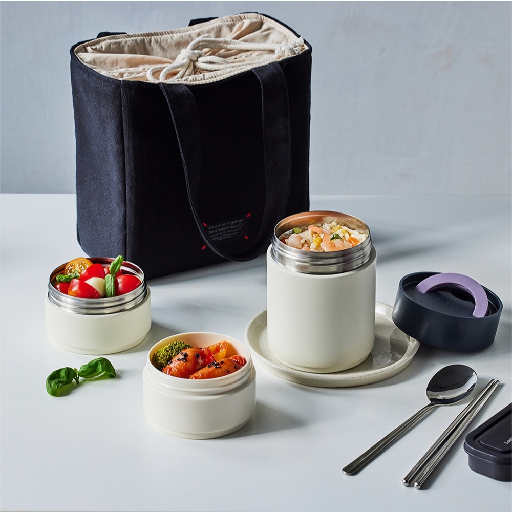 Bộ 3 Hộp Cơm Giữ Nhiệt LocknLock LHC8014IVY 1020ml, Hàng Chính Hãng, Kèm Muỗng Đũa Và Túi - JoyMall