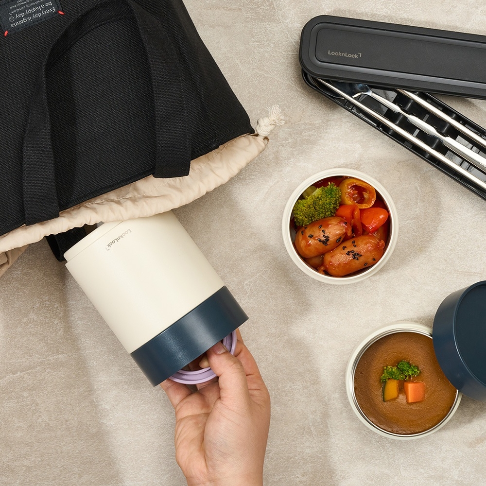 Bộ 3 Hộp Cơm Giữ Nhiệt LocknLock LHC8014IVY 1020ml, Hàng Chính Hãng, Kèm Muỗng Đũa Và Túi - JoyMall