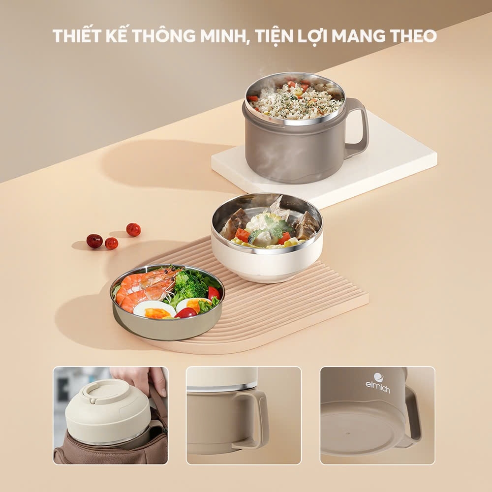 Hộp Cơm Inox 304 Elmich EL1318 1L, Hàng Chính Hãng, Thiết Kế 3 Trong 1 - JoyMall