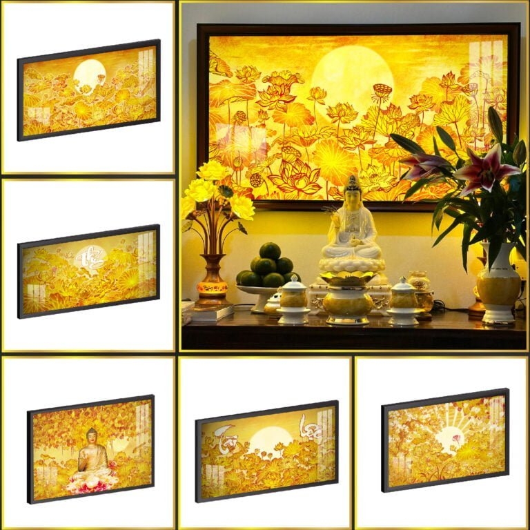 Tranh Hoằng Pháp Ngang Hoa Sen Mặt Trời DecorNow TC90