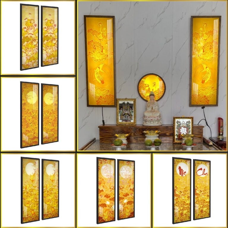 Tranh Hoằng Pháp Đối Hoa Sen Cây Trúc Mặt Trời DecorNow TC160