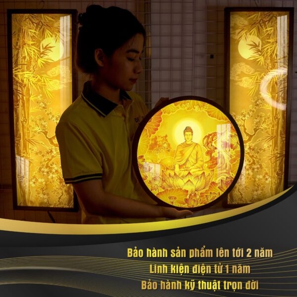 Tranh Hoằng Pháp Đối Hoa Sen Cây Trúc Mặt Trời DecorNow TC160