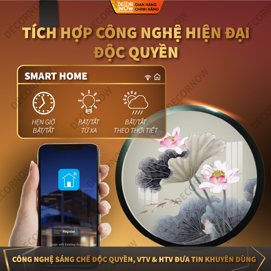 Tranh Trúc Chỉ In, Đèn Hào Quang Hoạ Tiết Màu DECORNOW DCN-TC418