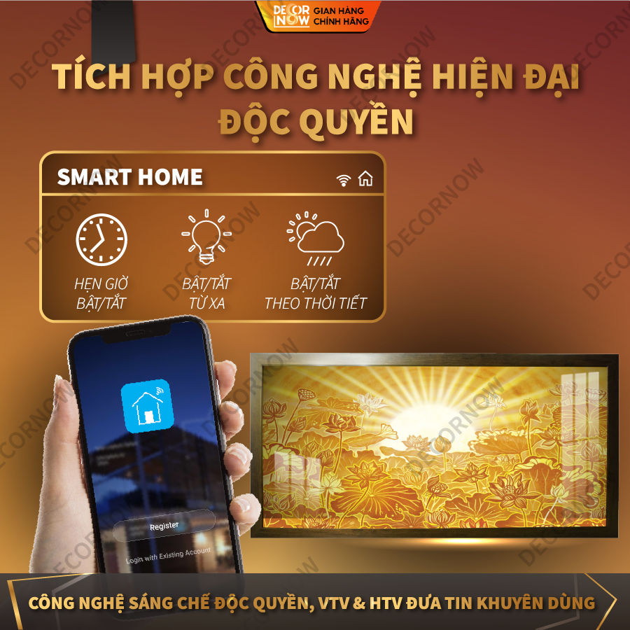 Tranh Trúc Chỉ Ngang In Hoa Sen DECORNOW DCN-TC295