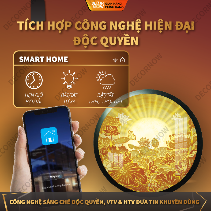 Tranh Trúc Chỉ In, Đèn Hào Quang Chữ Vạn DECORNOW DCN-TC9