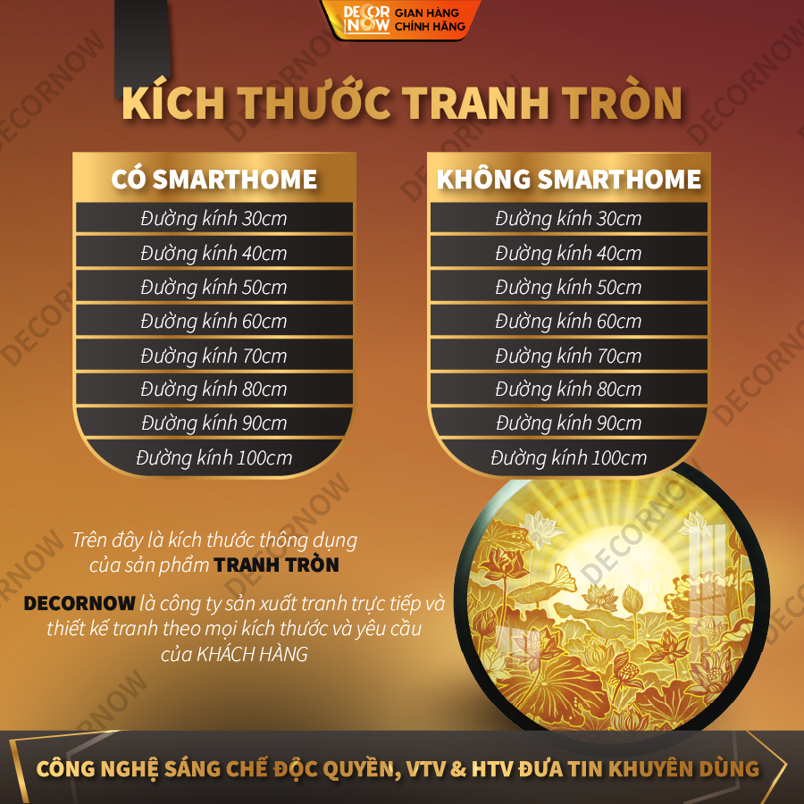 Tranh Trúc Chỉ In, Đèn Hào Quang Hoa Sen DECORNOW DCN-TC182