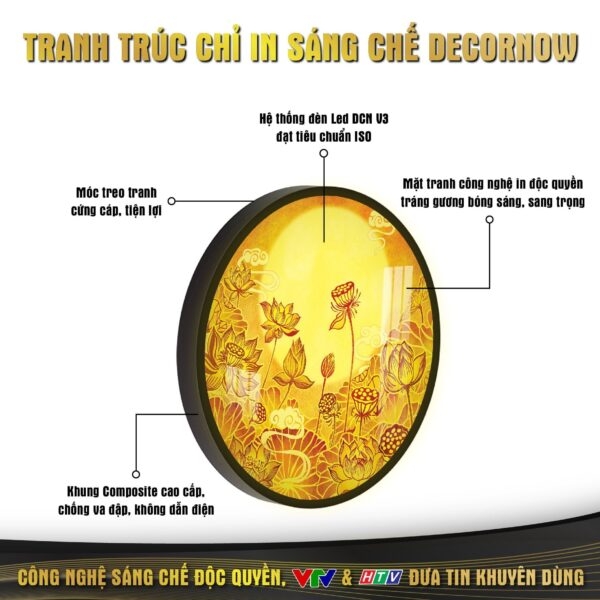 Tranh Hoằng Pháp Tròn Hoa Sen Chim Hạc Mặt Trời DecorNow TC300