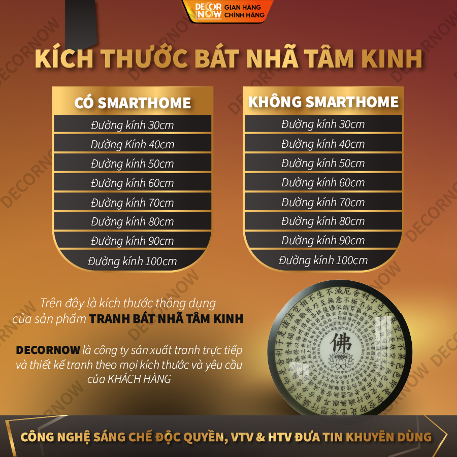 Tranh Đèn Hào Quang Bát Nhã Tâm Kinh Chữ Vàng Nền Đen DecorNow TC358