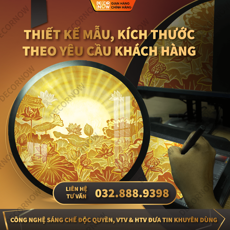 Đèn Trần Trúc Chỉ In Hoa Sen DECORNOW DCN-TC349