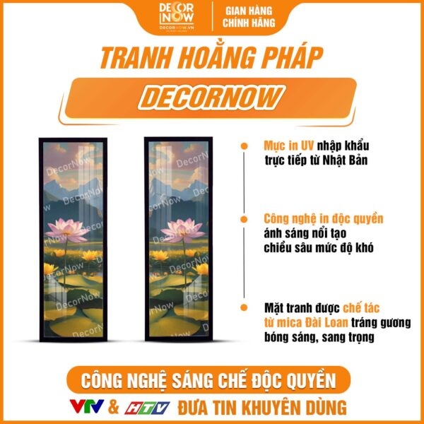 Tranh Hoằng Pháp Đối Hoa Sen Và Núi Non DecorNow HD827