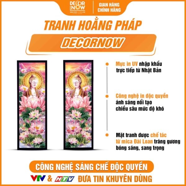Tranh Hoằng Pháp Đối Phật A Di Đà Và Hoa Sen Hồng DecorNow HD872