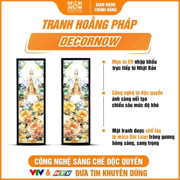 Tranh Hoằng Pháp Đối Phật Bà Quan Âm Hoa Sen Vàng DecorNow HD907