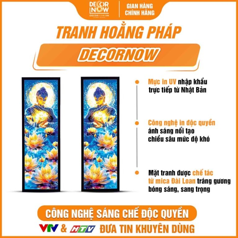 Tranh Hoằng Pháp Đối Phật Thích Ca Mâu Ni Hoa Sen Vàng DecorNow HD870