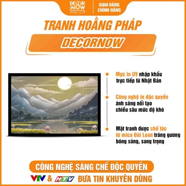 Tranh Hoằng Pháp Ngang Đầm Hoa Sen Và Dãy Núi DecorNow HD829