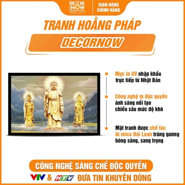 Tranh Hoằng Pháp Ngang Tây Phương Tam Thánh DecorNow HD856