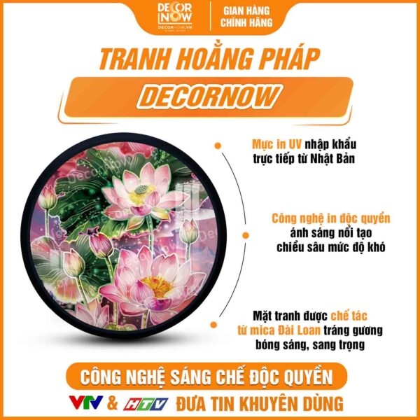Tranh Hoằng Pháp Tròn Hoa Sen Hồng Thanh Khiết Bình An DecorNow HD873