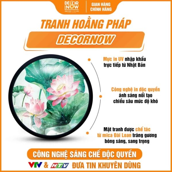 Tranh Hoẳng Pháp Tròn Hoa Sen Hồng Mềm Mại DecorNow HD861