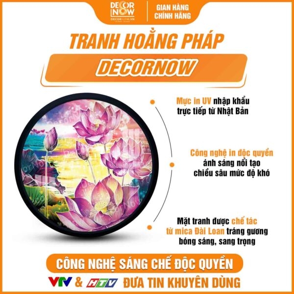 Tranh Hoằng Pháp Tròn Hoa Sen Hồng Thanh Tịnh Tĩnh Tại DecorNow HD904