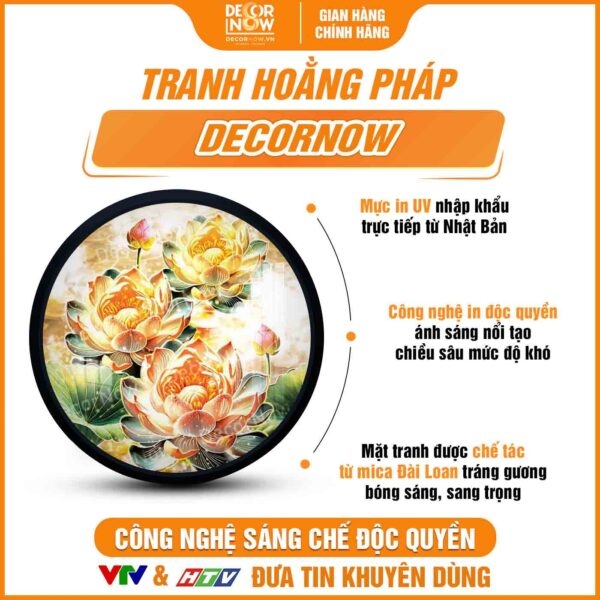 Tranh Hoằng Pháp Tròn Hoa Sen Vàng Cao Quý Yên Bình DecorNow HD908