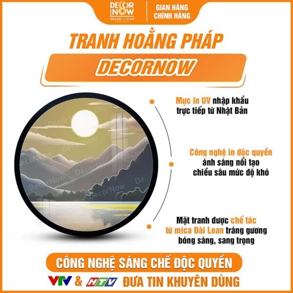 Tranh Hoằng Pháp Tròn Phong Cảnh Núi Non DecorNow HD828