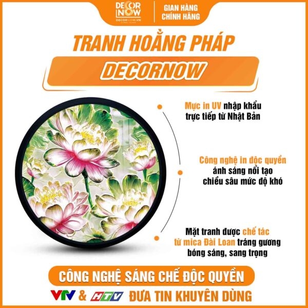 Tranh Hoằng Pháp Tròn Hoa Sen Hồng Pha Lê DecorNow HD858