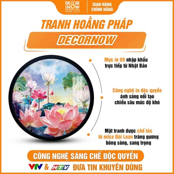 Tranh Hoằng Pháp Tròn Vườn Hoa Sen Minh Triết Từ Bi DecorNow HD902