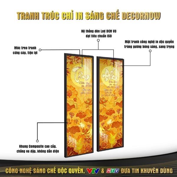 Tranh Hoằng Pháp Đối Chữ Tâm Đức Hoa Sen Cây Trúc DecorNow TC279