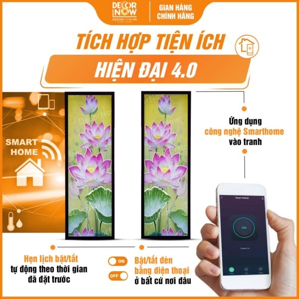 Tranh Hoằng Pháp Đối Hoa Sen Hồng Hiện Đại Nền Vàng DecorNow HD843