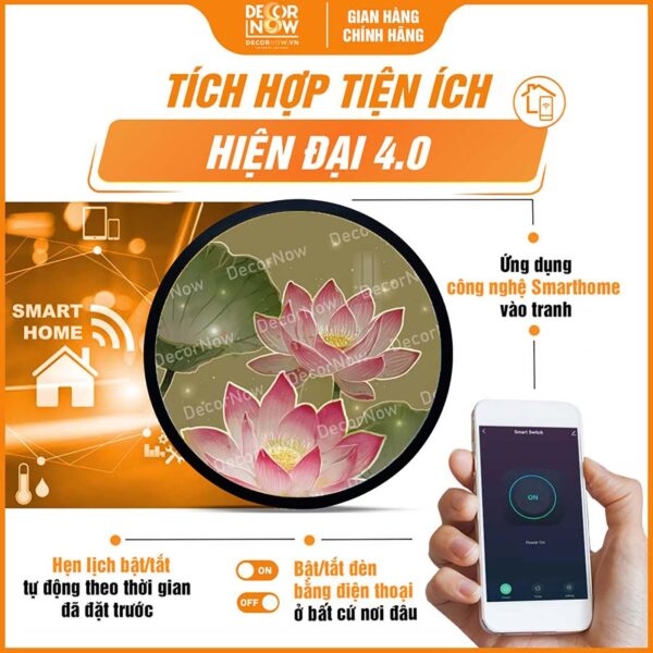 Tranh Hoằng Pháp Tròn Sen Hồng Hiện Đại Nền Xanh DecorNow HD842