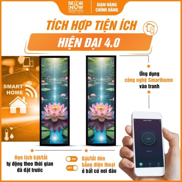 Tranh Hoằng Pháp Đối Bảo Liên Tịnh Thủy Sen Hồng Tia Chiếu DecorNow HD848