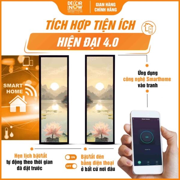 Tranh Hoằng Pháp Đối Hồ Sen Hồng DecorNow HD849