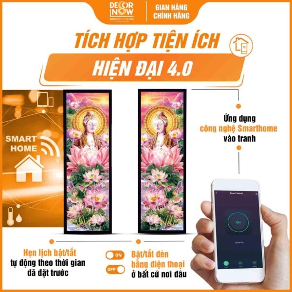Tranh Hoằng Pháp Đối Phật A Di Đà Và Hoa Sen Hồng DecorNow HD872