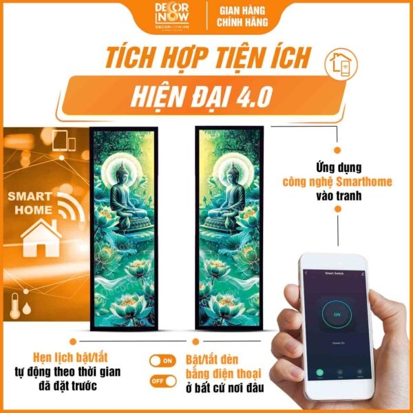 Tranh Hoằng Pháp Đối Phật Thích Ca Mâu Ni Ngồi Thiền Sen Xanh DecorNow HD895