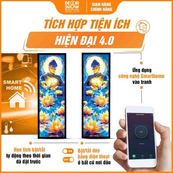 Tranh Hoằng Pháp Đối Phật Thích Ca Mâu Ni Hoa Sen Vàng DecorNow HD870